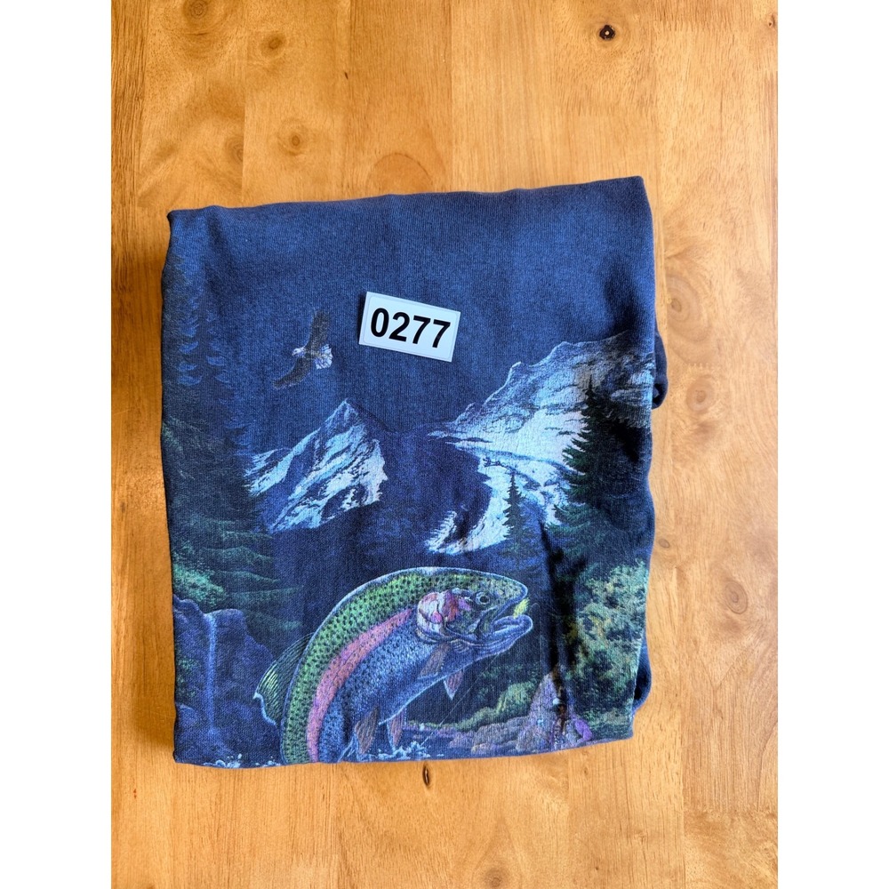 Vintage 90s Fruit of the Loom Alaska Rainbow Trout T-Shirt Faded Black Large - Picture 9 of 9